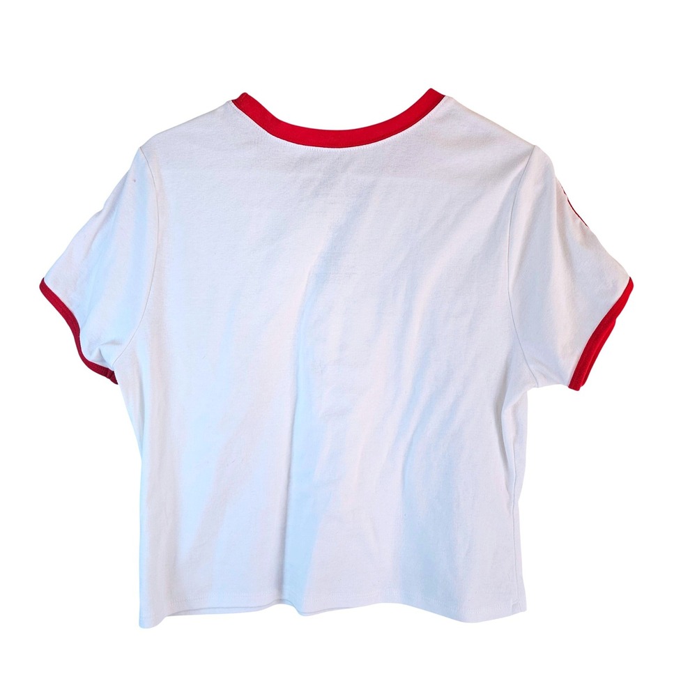 Sanrio Hello Kitty Tiny Chum Ringer Tee White Red Stripe Graphic XL Hybrid Crop - Picture 4 of 6